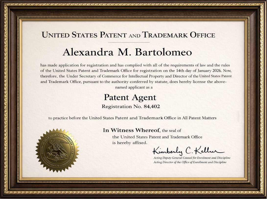 USPTO Patent Agent License - Registration No. 84,402
